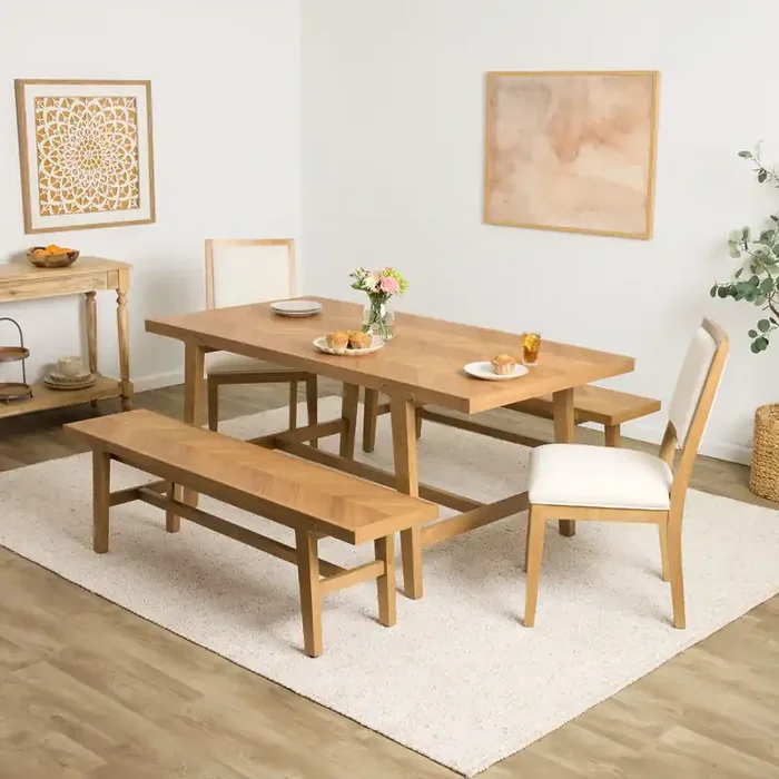 Zane Warm Wheat Wood Herringbone Parquet 5 Piece Dining Set