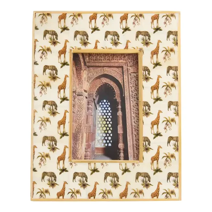 Zebra and Giraffe Wood and Resin Picture Frame